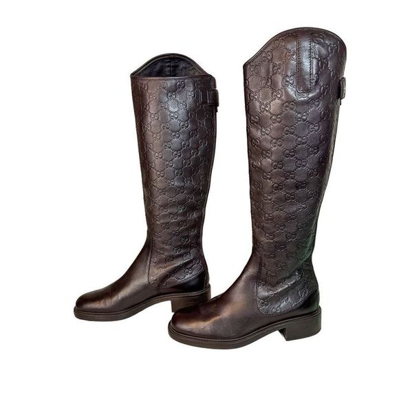 Gucci Guccissima Maud Miro Leather Riding Boots Chocolate EU 36.5 US 6.5 - Picture 1 of 15